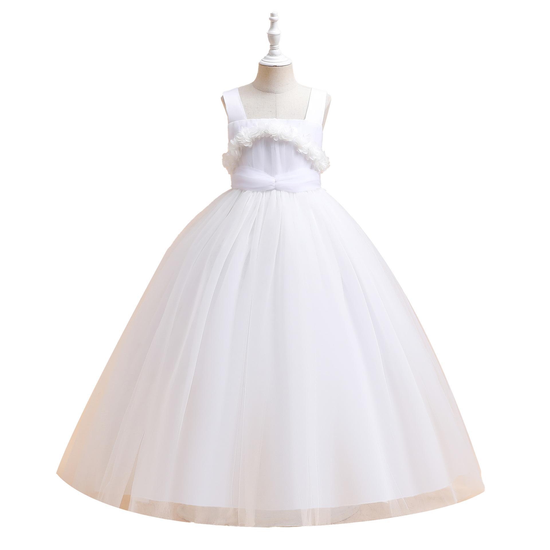 Vestido transfronterizo de los nuevos niños vestido tridimensional flor piano rendimiento vestido niña de las flores boda mullido hilado vestido largo
