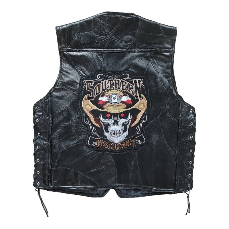 Harley Motorcycle Vest Cycling Waistcoat Embroidered Vest Spliced ​​Leather Men's V Neck Vest Exquisite Embroidered Straw Hat