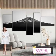 富士山挂画黑白工业风现代简约客厅背景墙壁画卧室日照金山装饰画