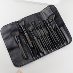 厂家直供12支刷子收纳包黑色PU便携美妆工具化妆刷包卷袋现货眼影