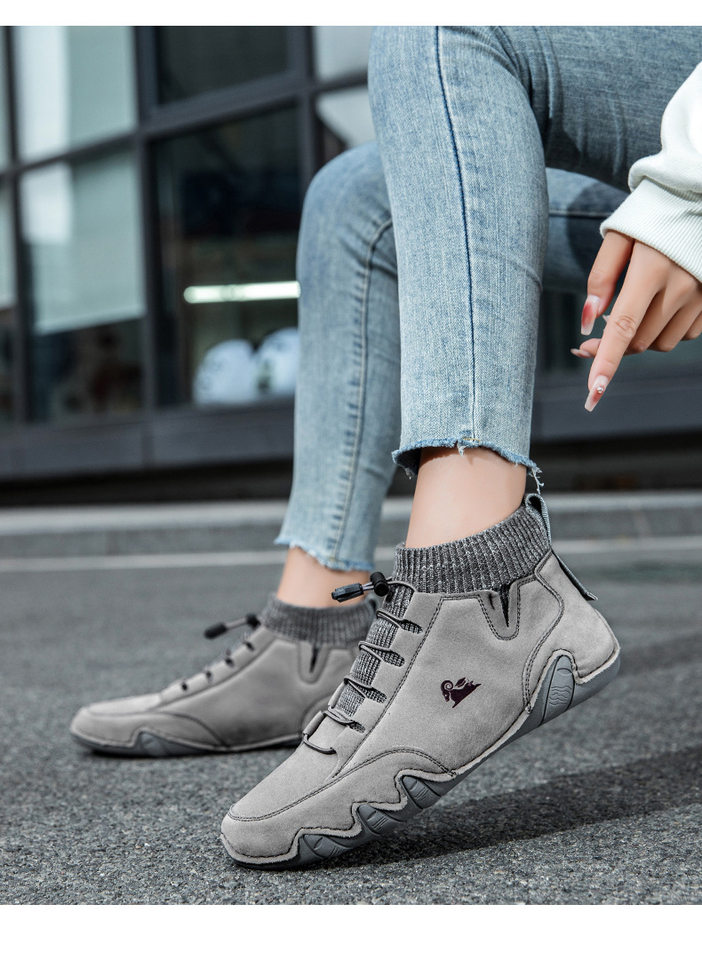 Bốt Martin cổ cao LDECK cổ vừa, thun co giãn, đế bằng, form unisex — C8007 kaki, C8007 màu xám, C8007 màu đen, C8007 đen M (kiểu lót nhung) chi tiết 18