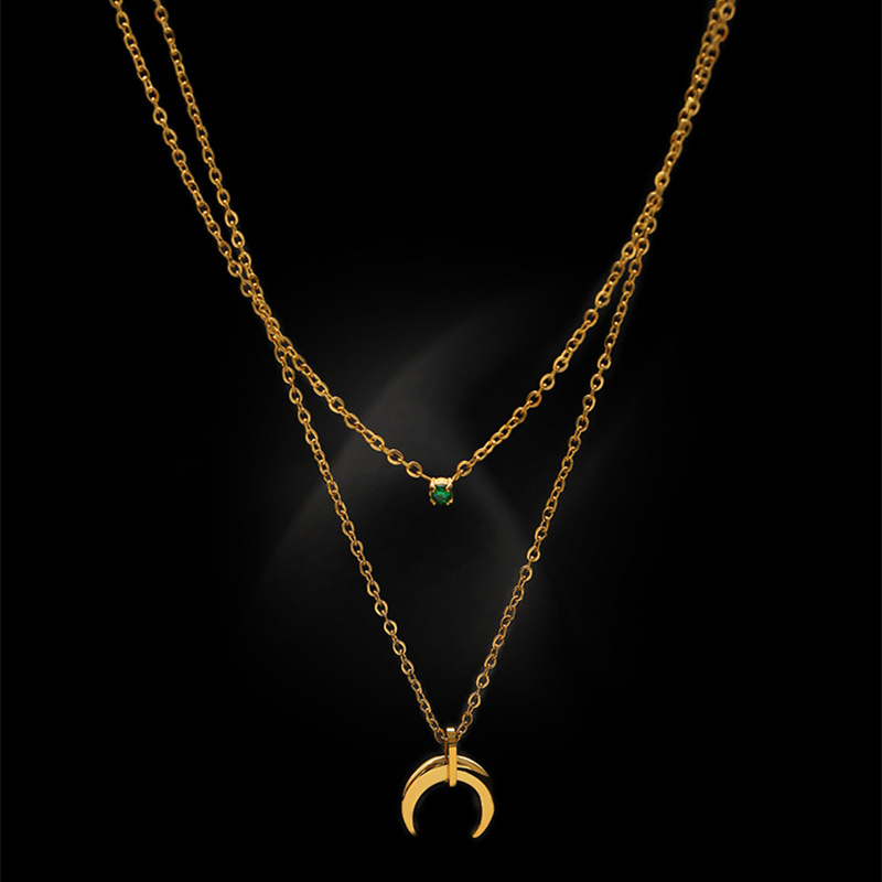 Double-layer necklace women's high-grade design zircon moon pendant gold plated light luxury niche cold wind clavicle necklace