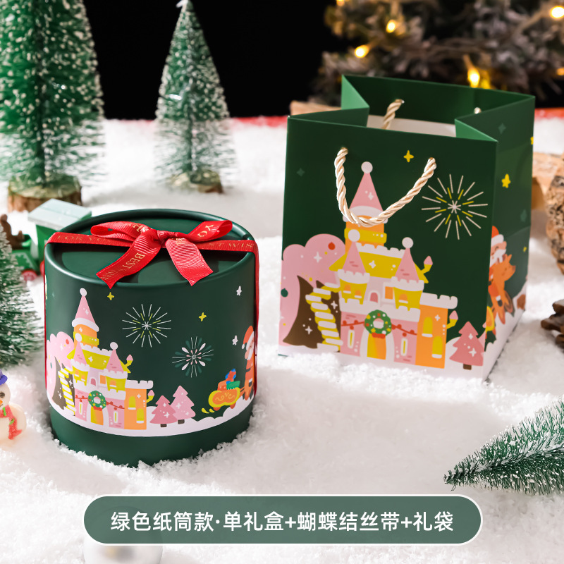 クリスマスのリンゴの包装箱のプレゼント箱のクリスマスイブのクリスマスイブの贈り物箱の丸い桶は精巧で美しい祝福の空箱を詰めます。|undefined