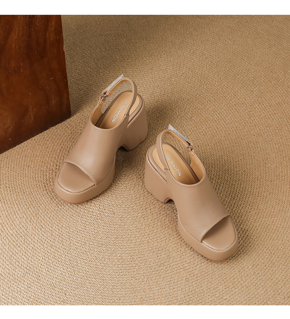 Sandal cao gót nữ hở mũi đế xuồng da bò mềm quai dán — màu trắng ngà, màu mơ chi tiết 15
