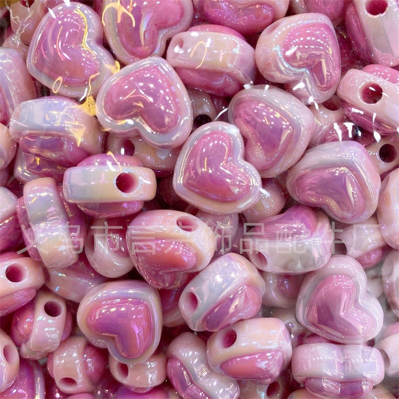 Cuentas de acrílico UV plateado con diseño Amor de dos colores, agujero recto, para DIY colgantes de teléfono, llaveros para coche y accesorios de joyería.
