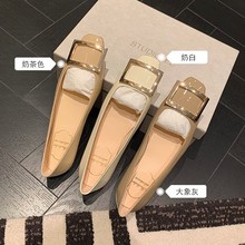 葡萄妈studiolee 经典方扣小方头浅口高跟鞋女夏粗跟平底通勤单鞋