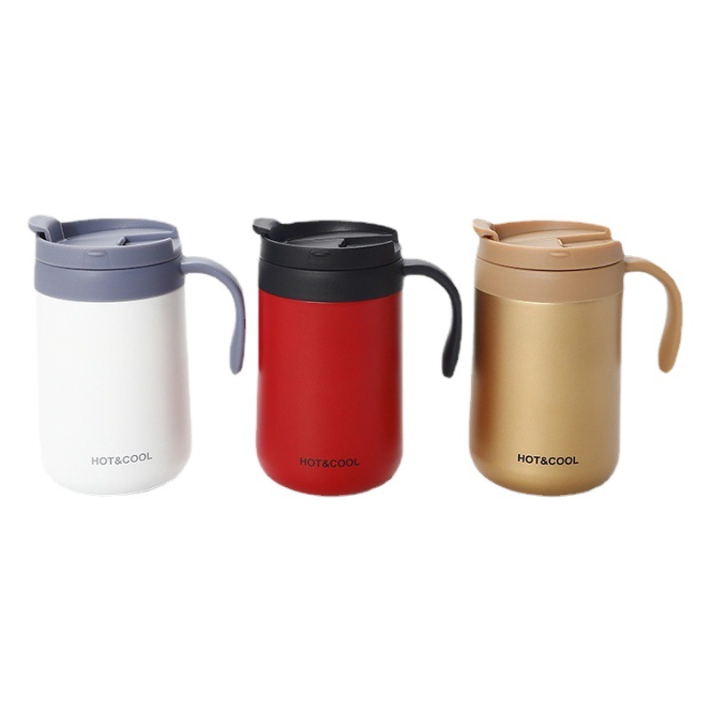 Doble capa de acero inoxidable con aislamiento al vacío taza de café de oficina con mango taza de té de fondo redondo hombres y mujeres con aislamiento hervidor portátil