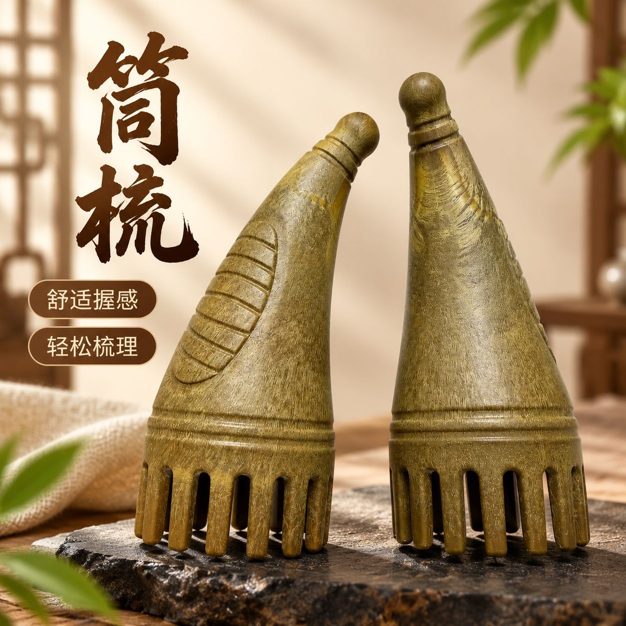 筒梳按摩梳大号头疗梳头部经络梳子头皮按摩梳通用家用洗头养生馆