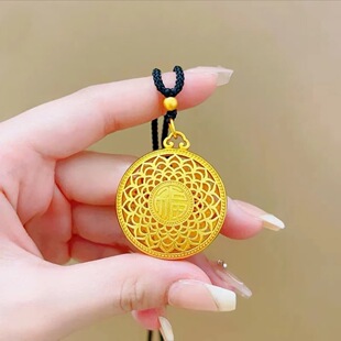 Gold shop with boutique eight treasure compass hollow lotus pendant brass gold plated ancient fafu word compass necklace wholesale