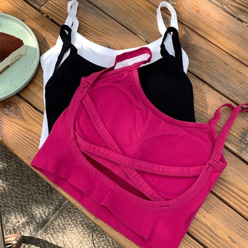 Summer Hot Babe Backless Bralette with Crossback, No Underwire, Built-in Cup, Backless, Fitted Top, Covering Bust, Camisole-style for Women