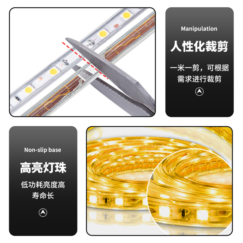 Indoor Outdoor Living Room Bar Colorful LED Strip 5050 High Voltage LED Strip 220V Waterproof 60 LED Flexible Light Strip