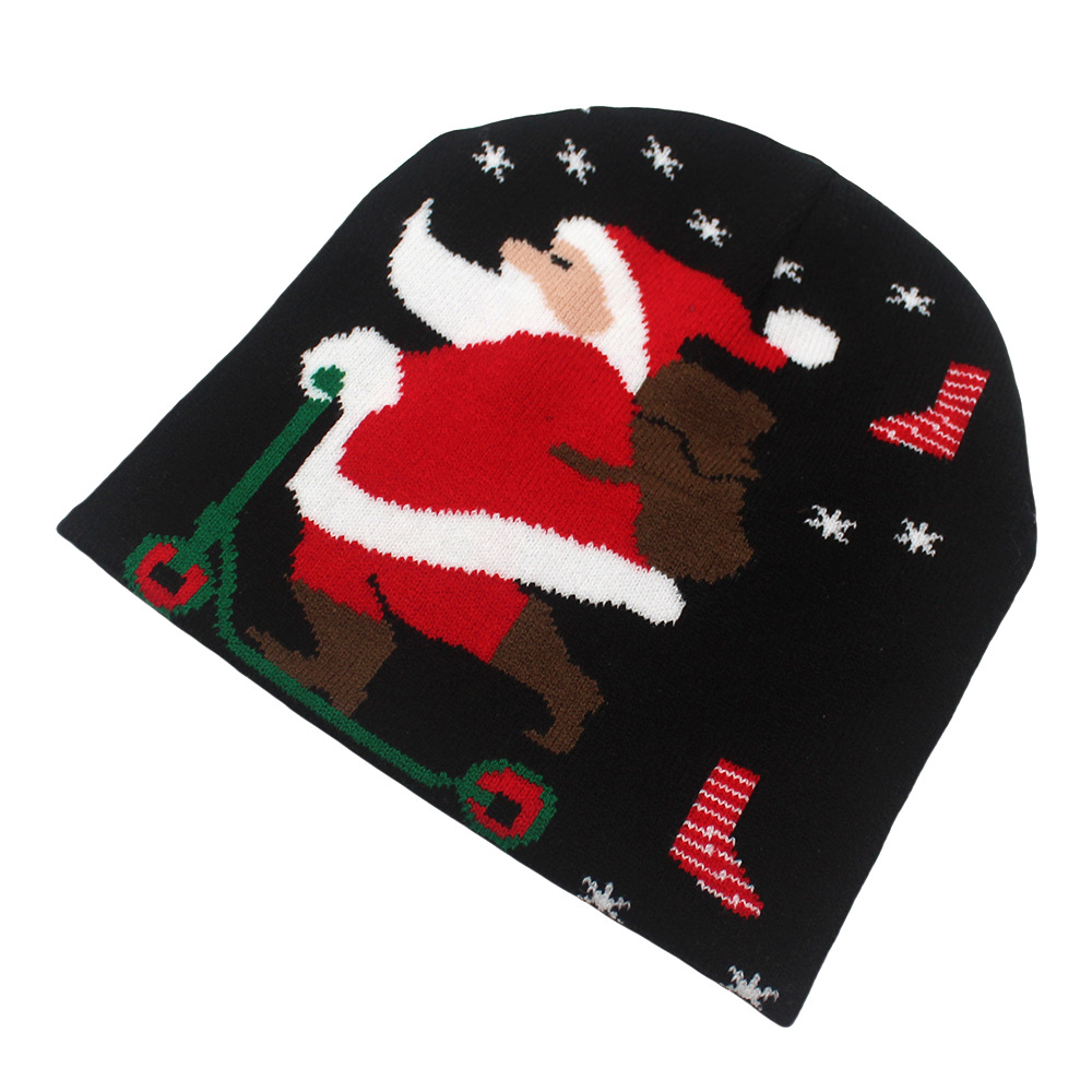 Nuovo Natale per la decorazione autunnale e invernale, caldo cappello lavorato a maglia, cappello di lana con renna di Babbo Natale_voghion.com
