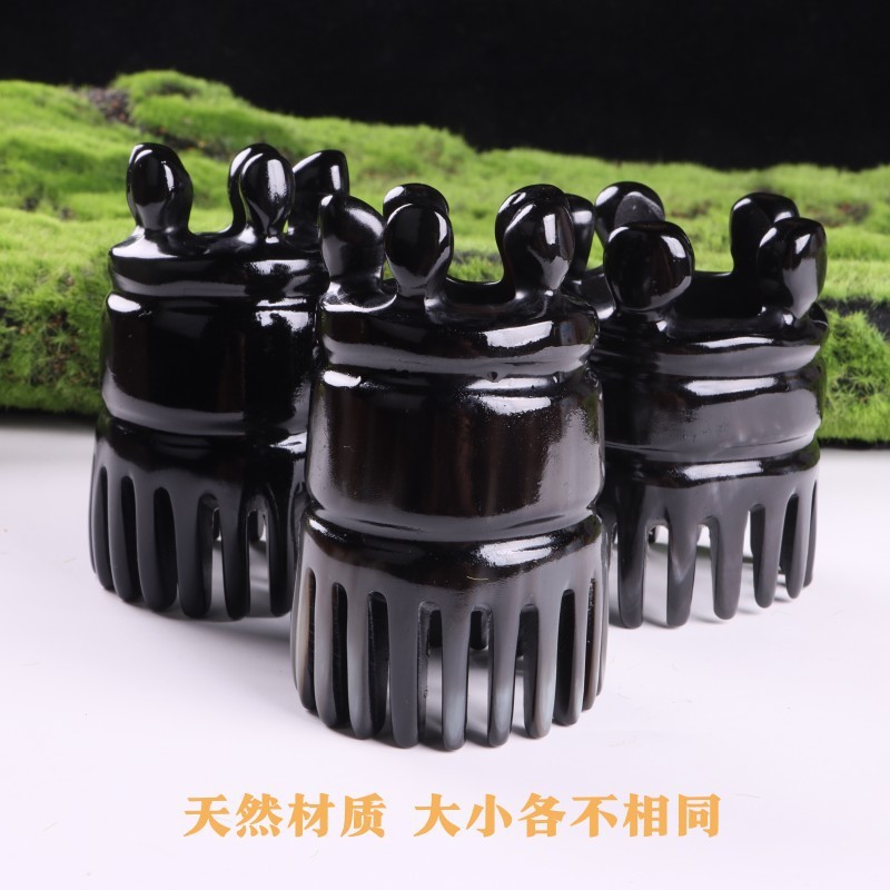 黑牛角按摩梳子圆筒头部经络刷皇冠洗头梳筒梳天然正品牛角梳|undefined