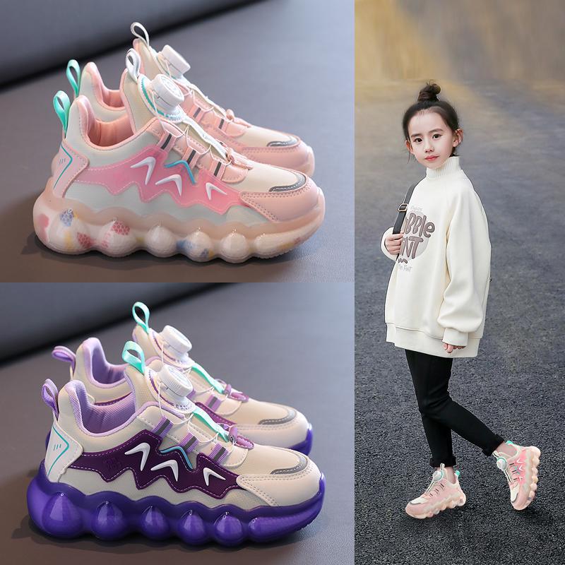 Children's Shoes Girls' Spring and Autumn New Children's sneaker Swivel Button Girls Torre Shoes fleece-lined Cotton Shoes