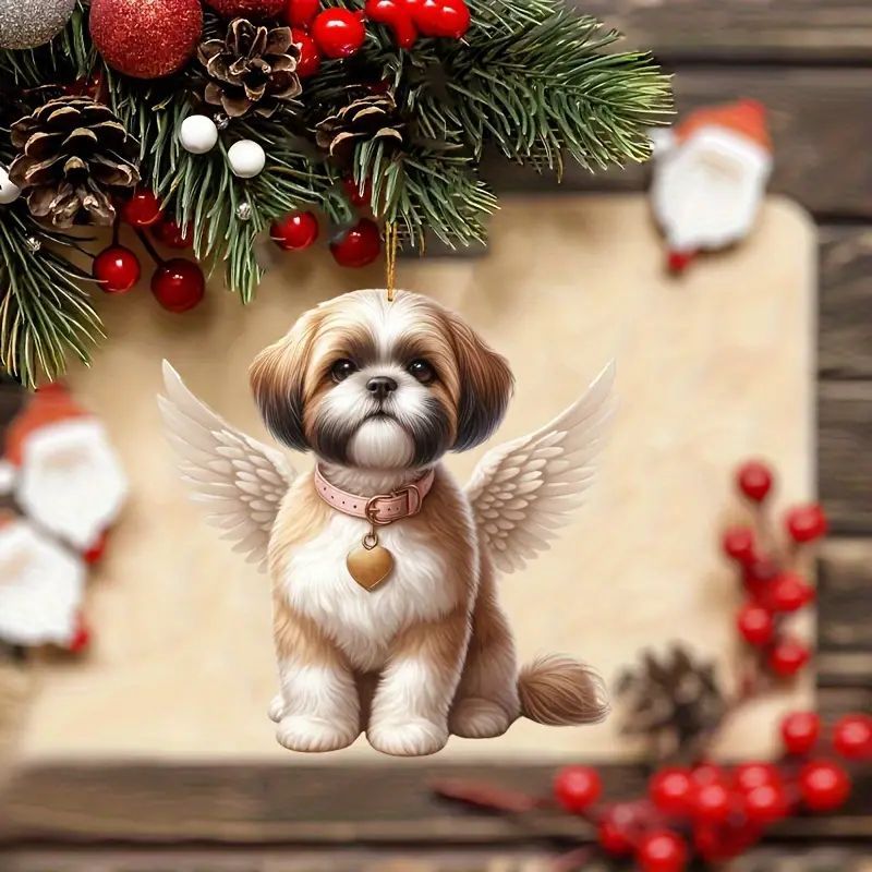 Ángel alas perro Shih Tzu colgante acrílico colgante plano del espejo retrovisor del automóvil transfronterizo colgante decoración del árbol de Navidad colgante image 2