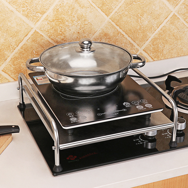 주방 스테인레스 스틸 인덕션 호브 랙 다기능 스토리지 랙 가스 스토브 보호 커버 브래킷