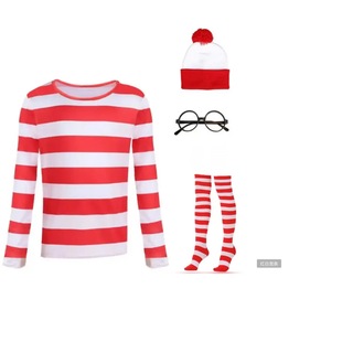 Smart Wally Where's Wally British Anime Character Cosplay Costume Halloween Collar Is Red Striped
