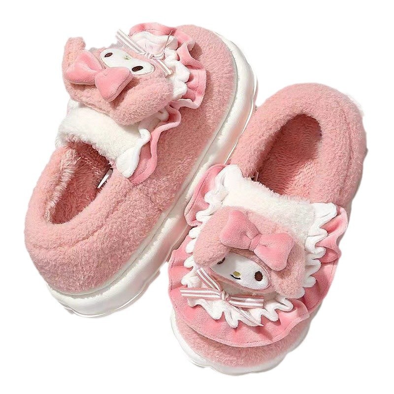 Hellokitty gatos zapatillas de algodón damas bolsas de invierno tacones 2024 nuevo lindo cabello? más zapatos de algodón de camisa de luna mujer