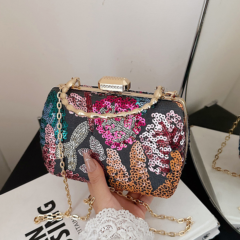 Elegant sequined evening box bag for women, 2026 new model, cross-border textured chain handbag, shoulder and crossbody bag