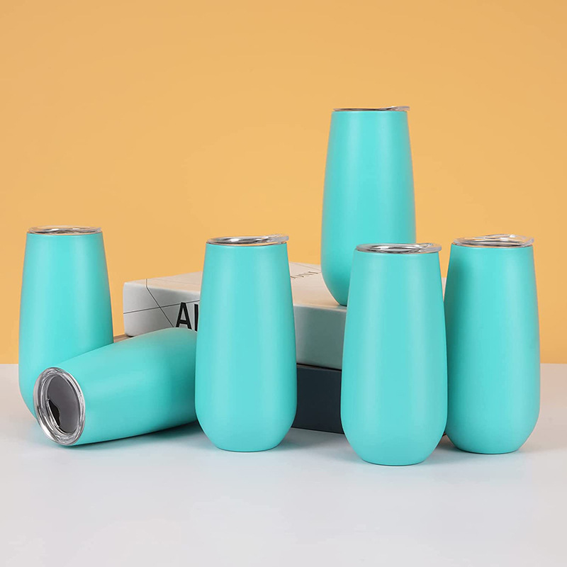 Taza de champagne de 6oz Amazon al por mayor taza de vino tinto taza de cáscara de huevo en forma de U taza de vacío de doble capa taza de coctel