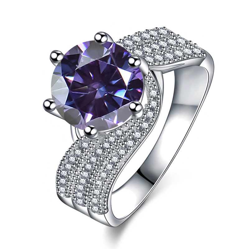 Anillo de diamante de diamante de plata esterlina 925 5 quilates, anillo de regalo de cumpleaños para la novia.