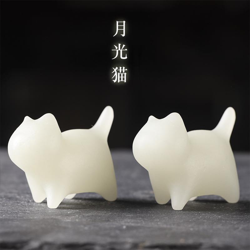 Creative Luminous Stone Carving Kitten Desktop Small Ornaments Cute Cat Handle Luminous MengMeng Kitten Small Ornaments