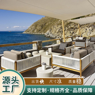 Factory Customized Outdoor Furniture Hotel Villa Courtyard Nordic Modern Outdoor Sofa High-End Teak Rattan Sofa
