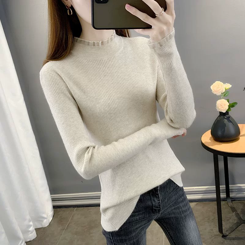 Woolen lace silk body-friendly sweater, high collar