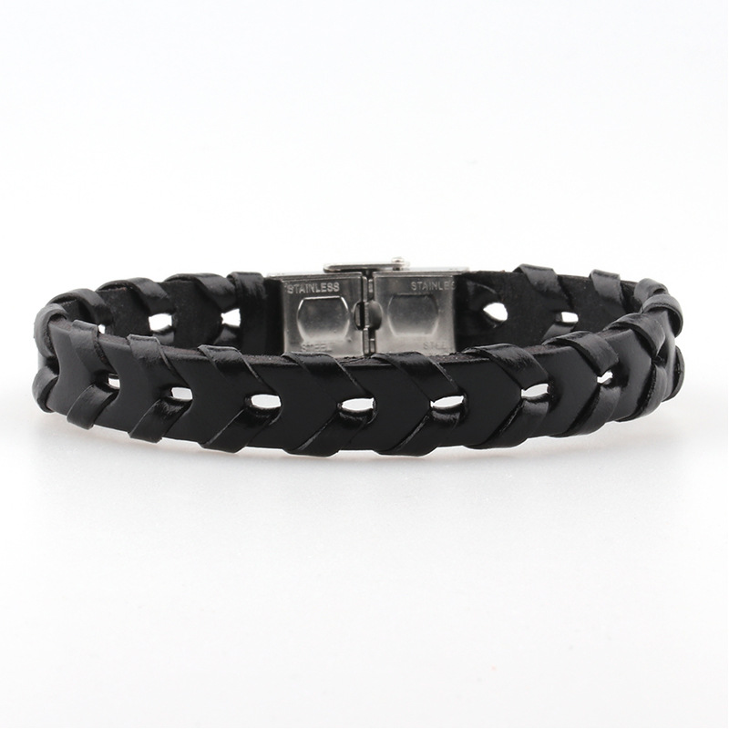 16g Weight Vacuum Plating Gold Plating Process Men's Simple Style Bracelets Cattle Solid Color Alloy Braid Vacuum Plating Men Cord & Leather Bracelets