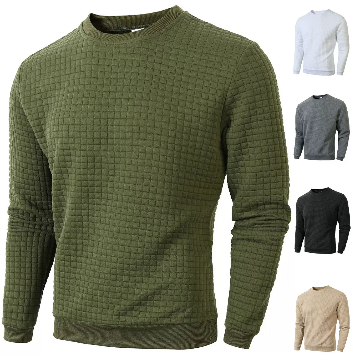 欧码秋冬新款男士卫衣外贸修身圆领长袖方格个性欧美风休闲卫衣男