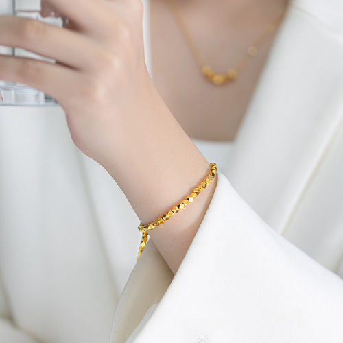 High-end bead broken gold bracelet sand gold plated 18k gold broken silver couplet trendy niche new Chinese style women's hand