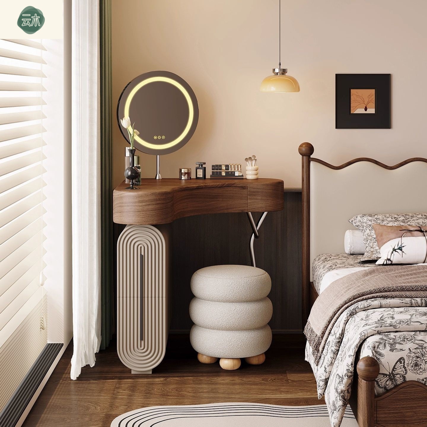 Retro-Style Corner Dressing Table for Small Apartments, Home Bedroom Triangular Corner Dressing Table, Fashionable Solid Wood Dressing Table