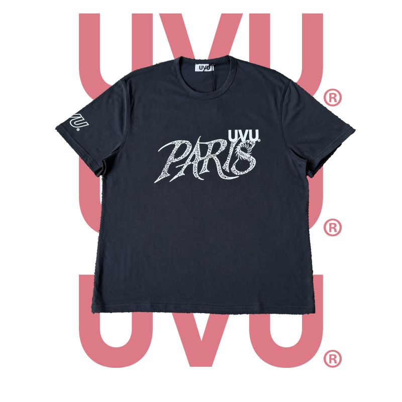 Uvu T-Shirt Top Letter Printed Short-Sleeved Uk Eu Men and Women Same Style Street
