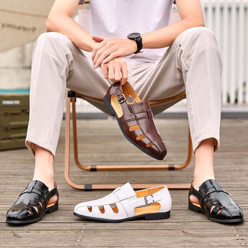 Sandalias de pescador de talla grande transfronterizas para hombre 2025 verano nuevo transpirable caballero europeo y americano elegante diseño sandalias de un pie para hombre