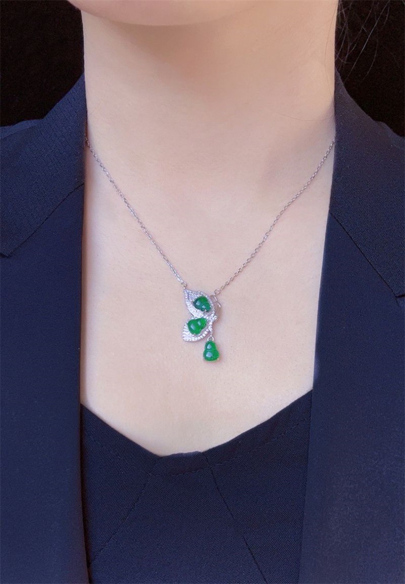 Vòng cổ ngọc bích tự nhiên bạc 925 mạ vàng mặt hồ lô phong thủy chi tiết 29
