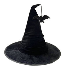 国境を越えたハロウィーンのしわ魔女帽パーティー魔女帽黒ベルベット魔女帽化粧服帽子アクセサリー
