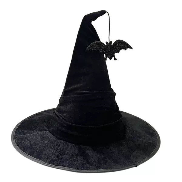 Cross Border Halloween Fold Witch Hat Party Witch Hat Black Flannel Witch Hat Makeup Costume Hat Jewelry