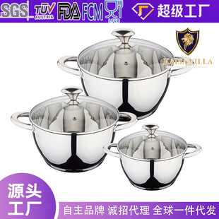 Cross-Border High-End Cookware Set Food-Grade 201 Stainless Steel Soup Pot with Thickened 5-Layer Bottom for Home Use Stew Pot Kitchenware Wholesale