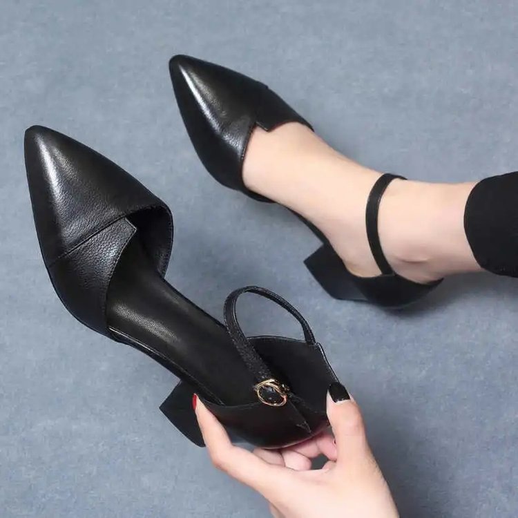 Women's 2025 New Summer Single-layer Shoes Mid-heel Fashionable All-match Elegant Thick-heel High-heeled Shoes