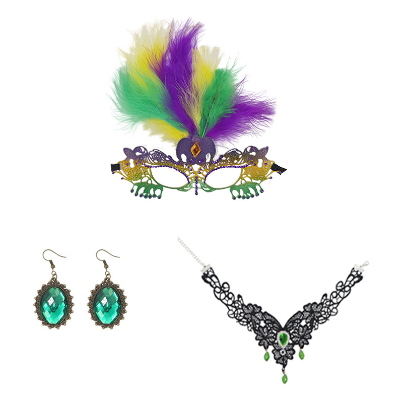 Carnaval transfronterizo máscara de encaje dorado y púrpura, máscara de mitad de cara sexy