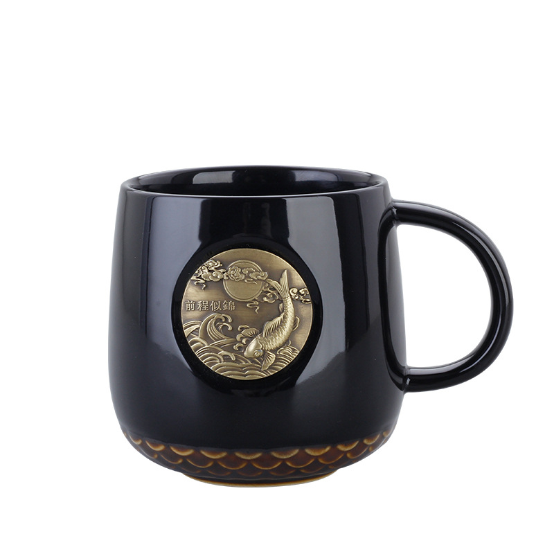 Taza de cerámica creativa transfronteriza marca de cobre taza de café taza de agua creativa con tapa LOGO regalo de vacaciones