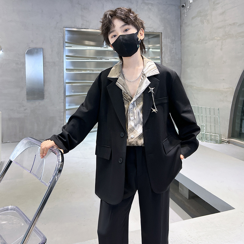 소년 새로운 가을 간단한 느슨한 캐주얼 세트 랩 잉크 셔츠 큰 어린이 디자인 조커 세트