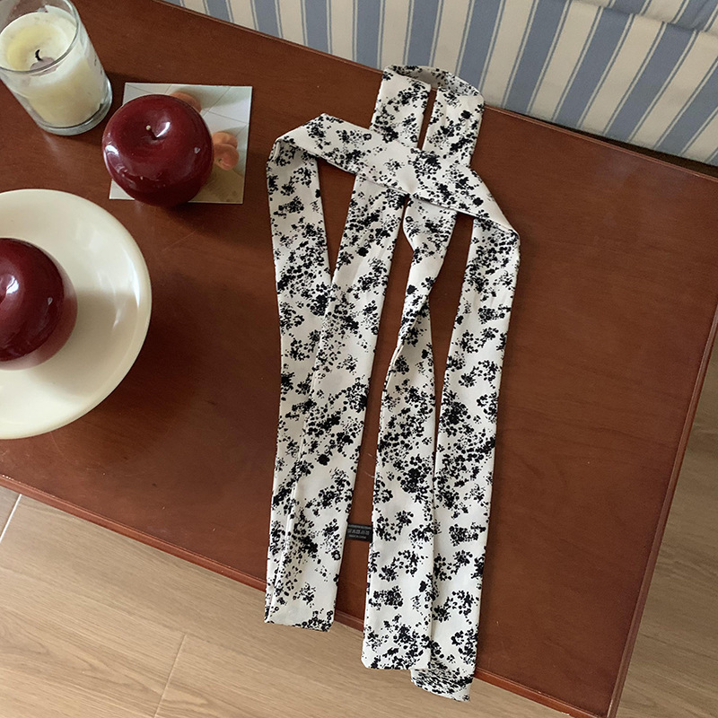 Pañuelo de seda, tira larga, sensación de alta calidad, todo fósforo, pequeños accesorios, primavera y verano, nuevos productos, pañuelo retro con lunares, cinturón decorativo para el cabello