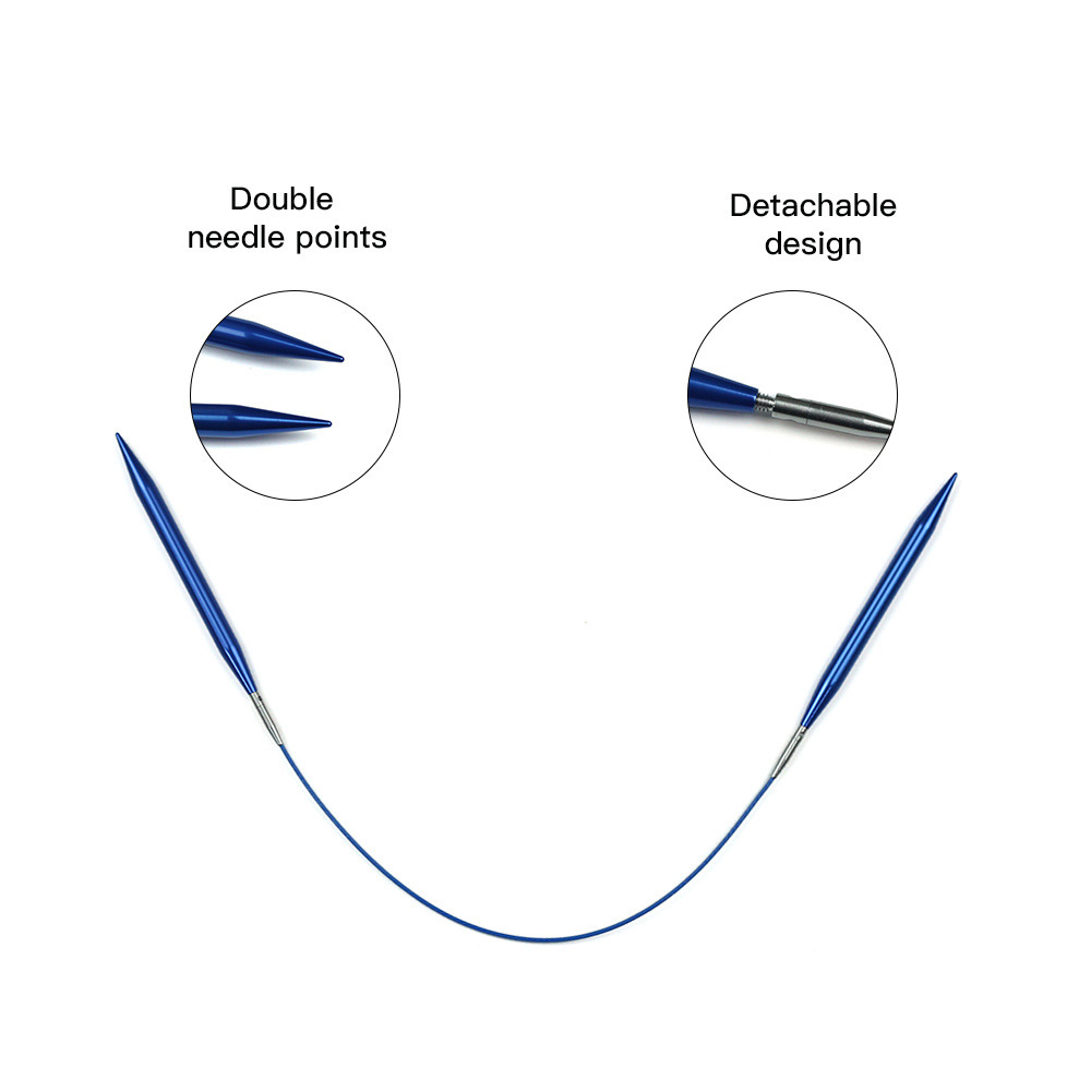 Agujas de suéter transfronterizas azules de óxido de aluminio desmontables set de aguja de anillo largo 8CM un set de 9 tarjetas de pago