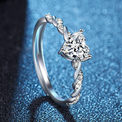 High-end simple love personality heartbeat open ring female confession simulation diamond ring moissanite ring lover gift
