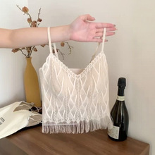 专柜撤回!一线带胸垫流苏无袖吊带小上衣女夏季短款蕾丝背心