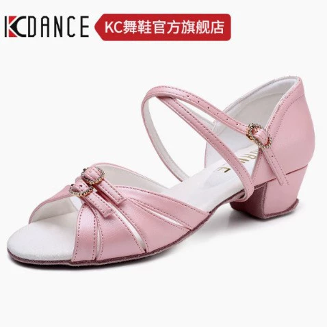 KC Ice Ice Special Connection для девочек, детские латинские танцы, мягкая подошва, дышащая, для дома, розовая, с двойной пряжкой.