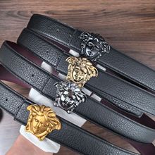 美人头皮带男平滑扣牛皮腰带青年商务野牛纹双面裤带百搭潮流爆款