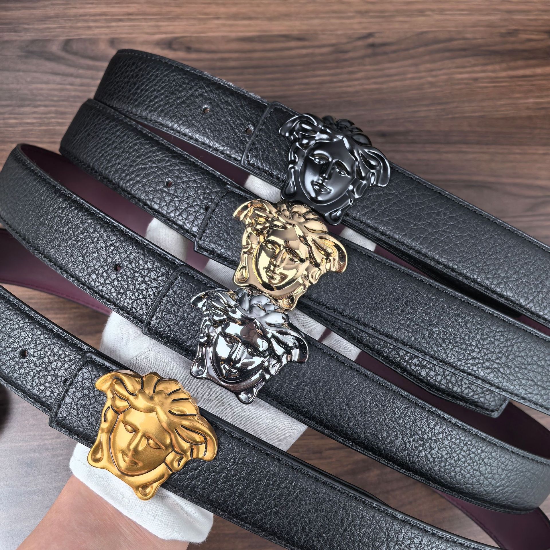 美人头皮带男平滑扣牛皮腰带青年商务野牛纹双面裤带百搭潮流爆款