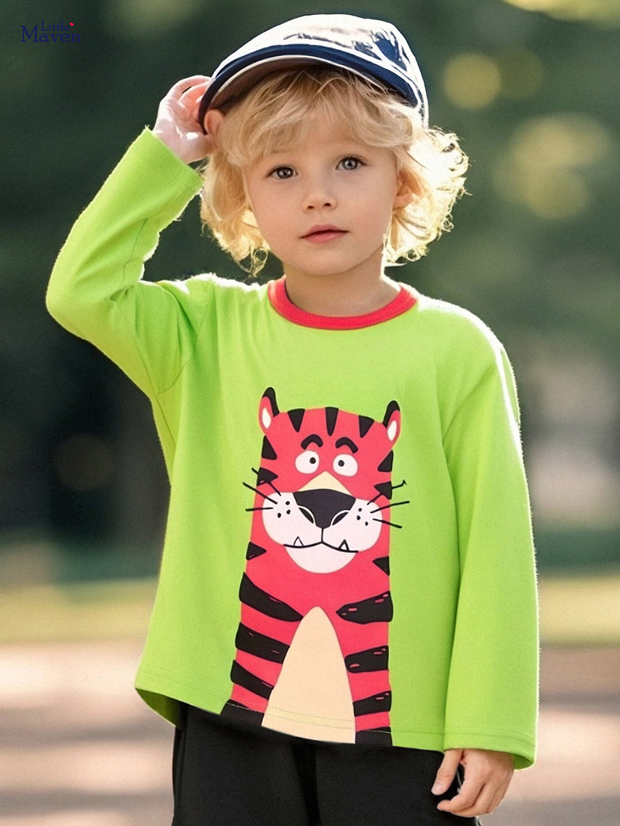 Little maven camiseta de niño de estilo europeo y americano otoño de dibujos animados top de bebé de manga larga camiseta de algodón para niños al por mayor
